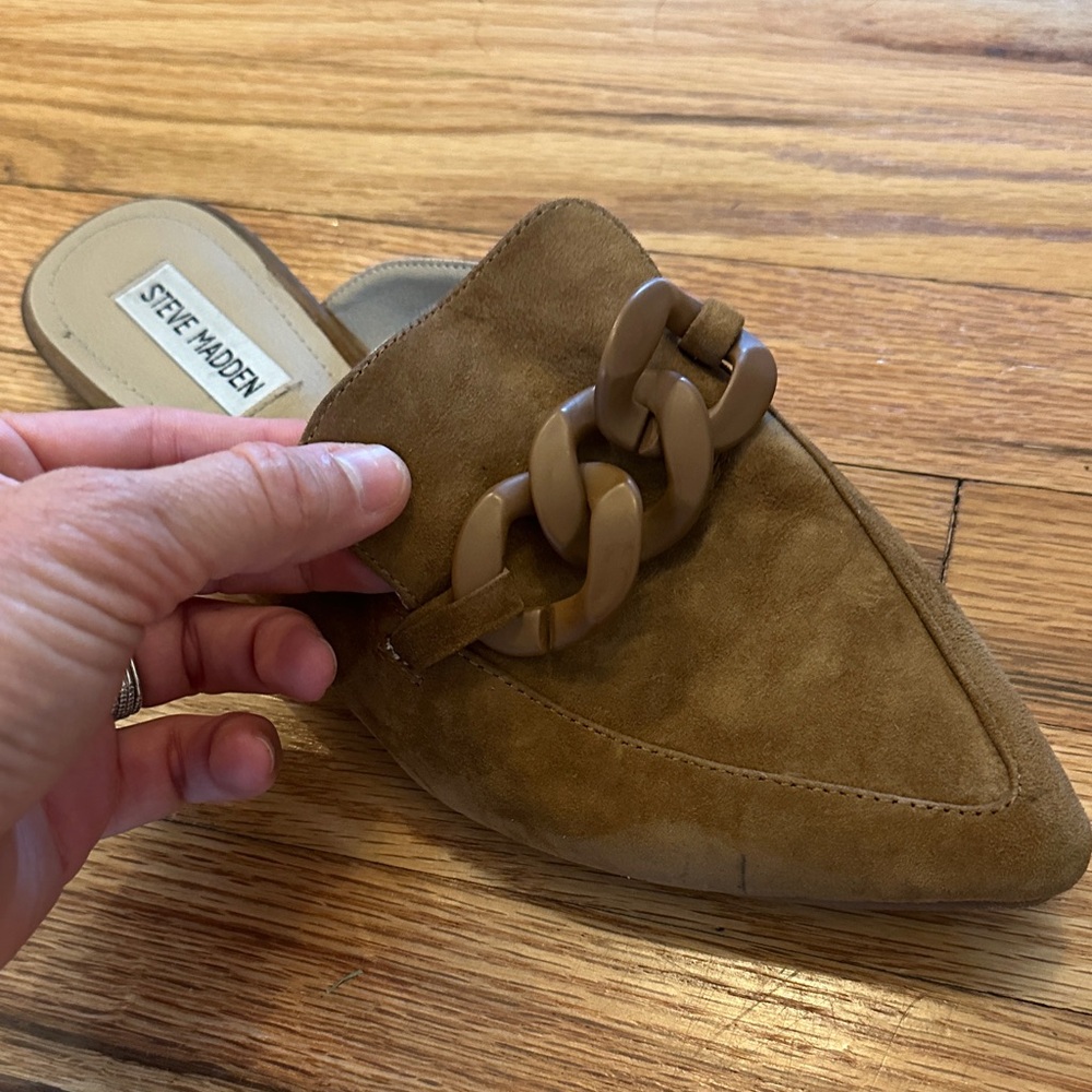 Steve Madden Brown Suede Mules with Chain Detail